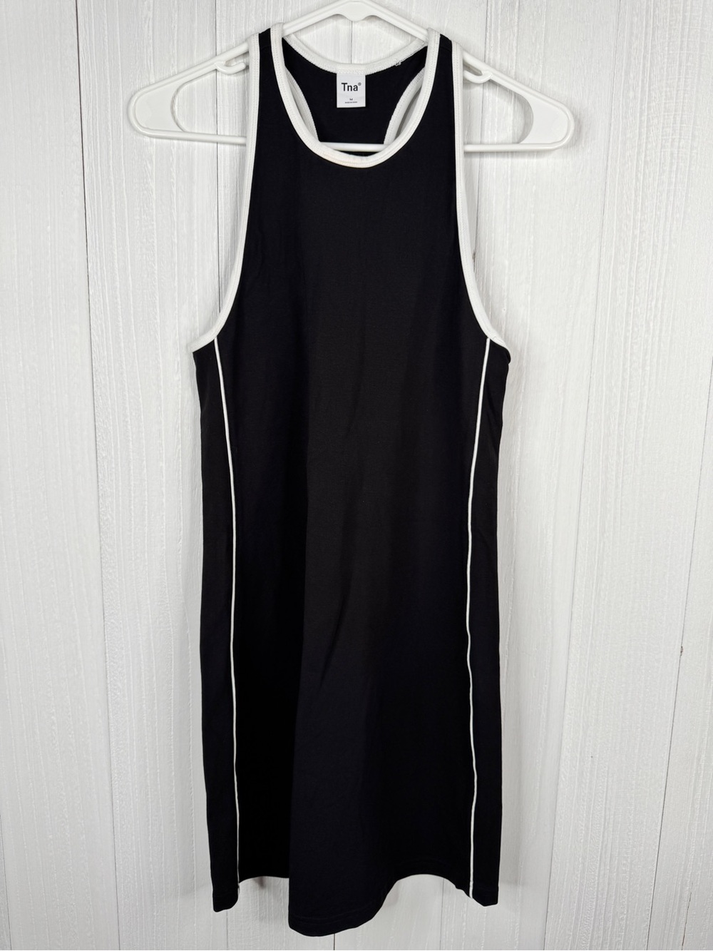 TNA Aritzia Women's Black Racerback Tank Dress with White Trim